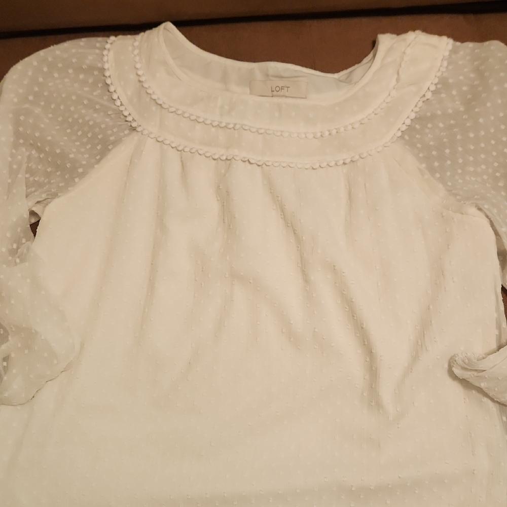 LOFT White Sheer Sleeve Blouse